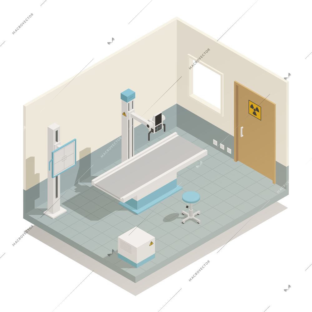 Hospital radiology unit medical equipment for diagnostics therapy and disease treatment isometric view vector illustration