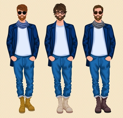 Hipster character pack guys male men set isolated vector illustration