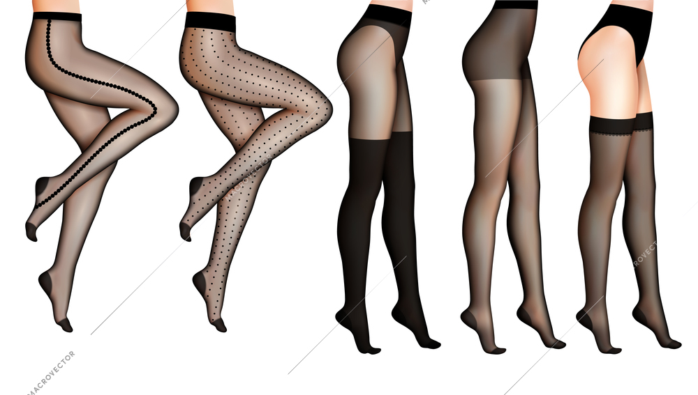 Female slim legs and black stockings isolated vector realistic illustration