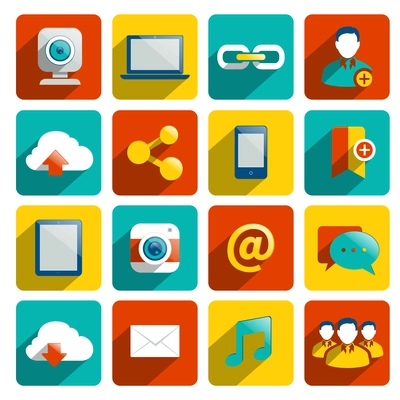 Social media icons flat set with internet network elements isolated vector illustration