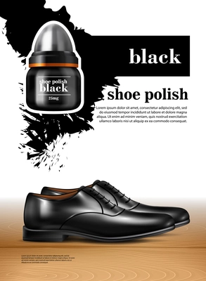 Men shoes realistic set witn shoe polish symbols isolated vector illustration