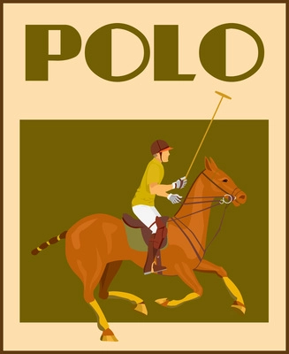 Sport polo club player in helmet with mallet on horseback poster vector illustration