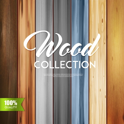 Realistic wooden texture vertical set background with calligraphic text and stripes of wood boards with different patterns vector illustration