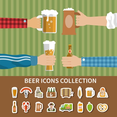 Flat design collection of oktoberfest beer and snacks icons isolated vector illustration