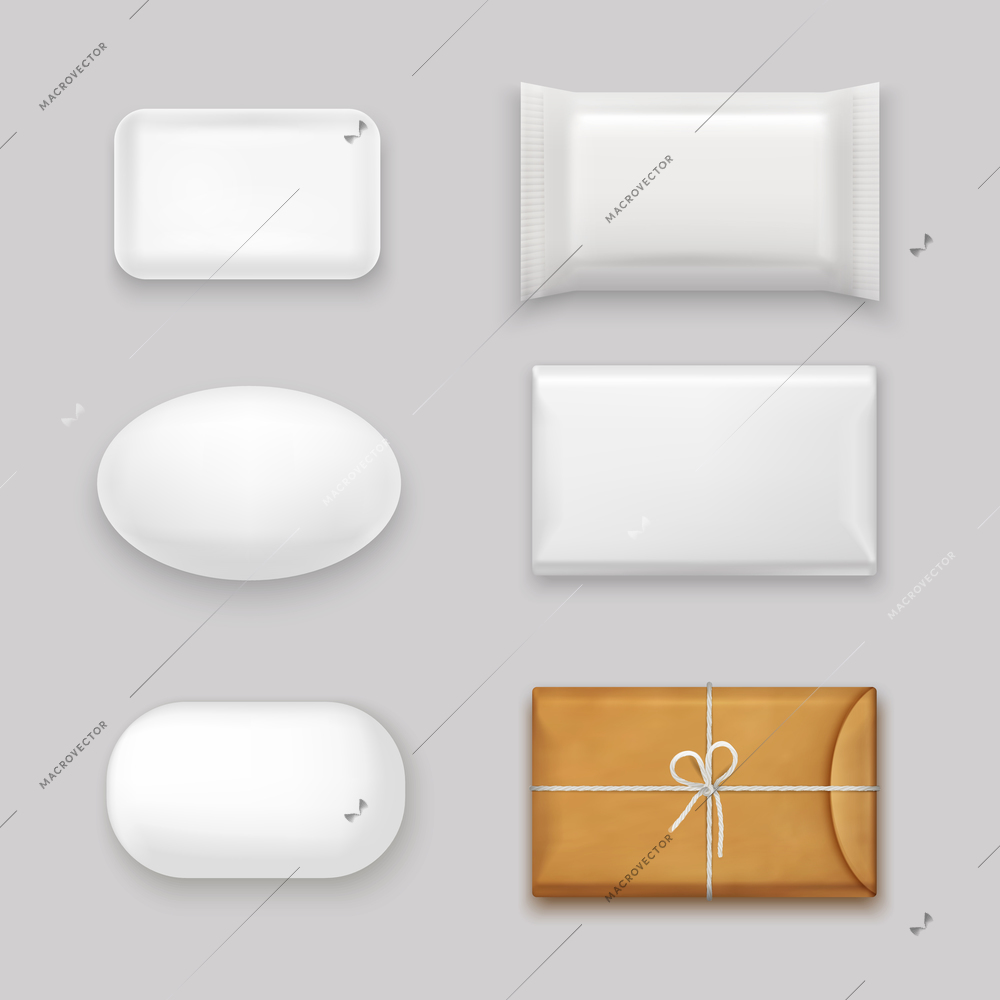 Soap bars realistic set with blank packaging isolated vector illustration