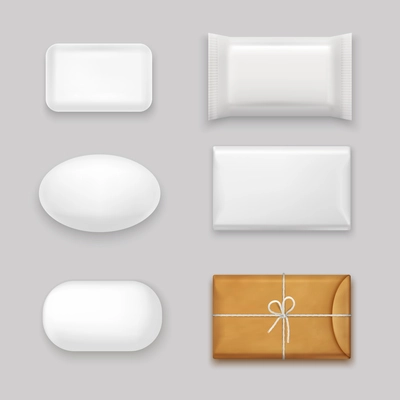 Soap bars realistic set with blank packaging isolated vector illustration