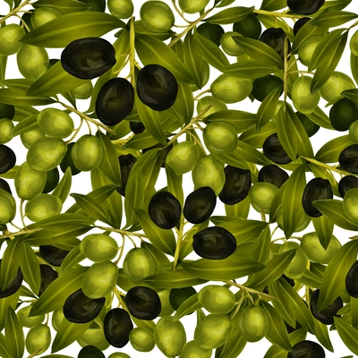 Vegetable organic food green and black olive berries seamless pattern vector illustration.