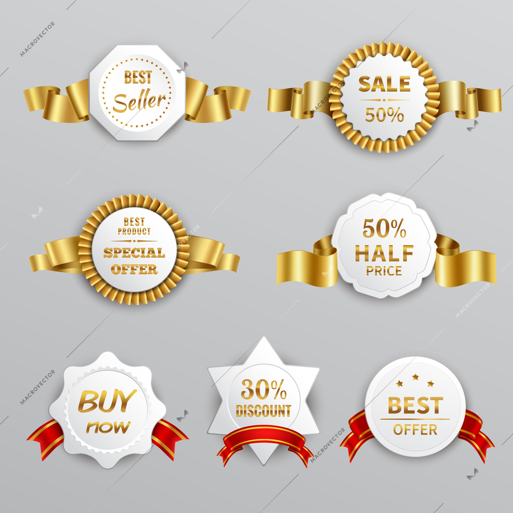 Sale labels realistic set with ribbons isolated realistic vector illustration