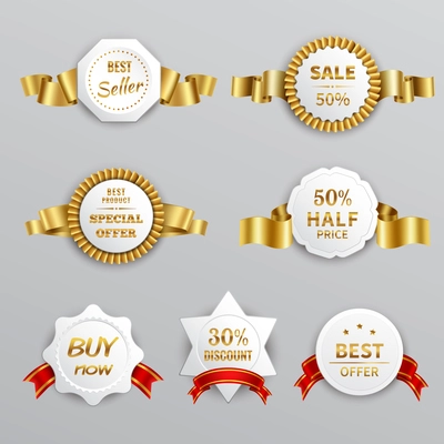 Sale labels realistic set with ribbons isolated realistic vector illustration