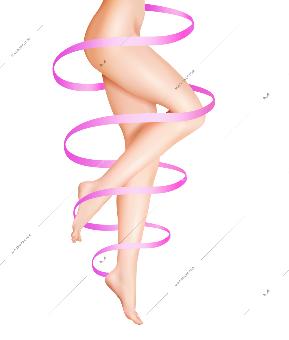 Female slim legs with care and health symbols vector realistic illustration