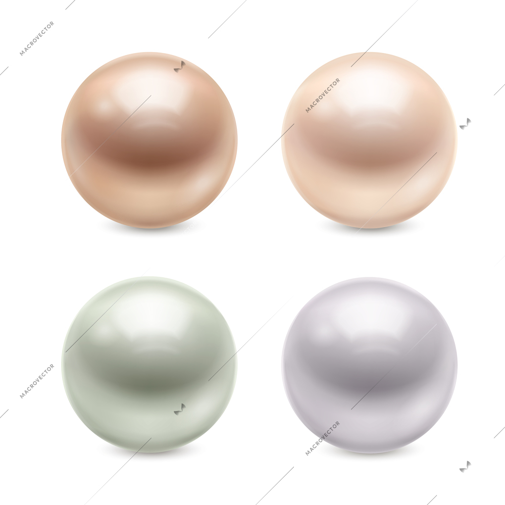 Set of glossy pastel realistic pearls of round shape with reflection isolated on white background vector illustration