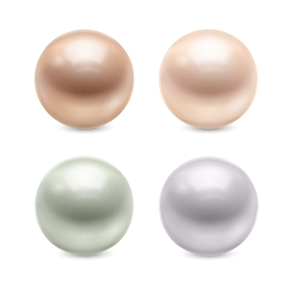 Set of glossy pastel realistic pearls of round shape with reflection isolated on white background vector illustration