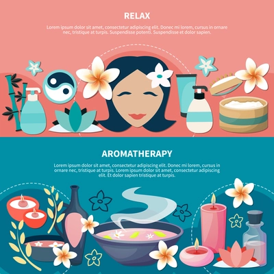 Spa wellness resort popular aromatherapy massage  for relaxation and stress relief 2 flat horizontal banners vector illustration