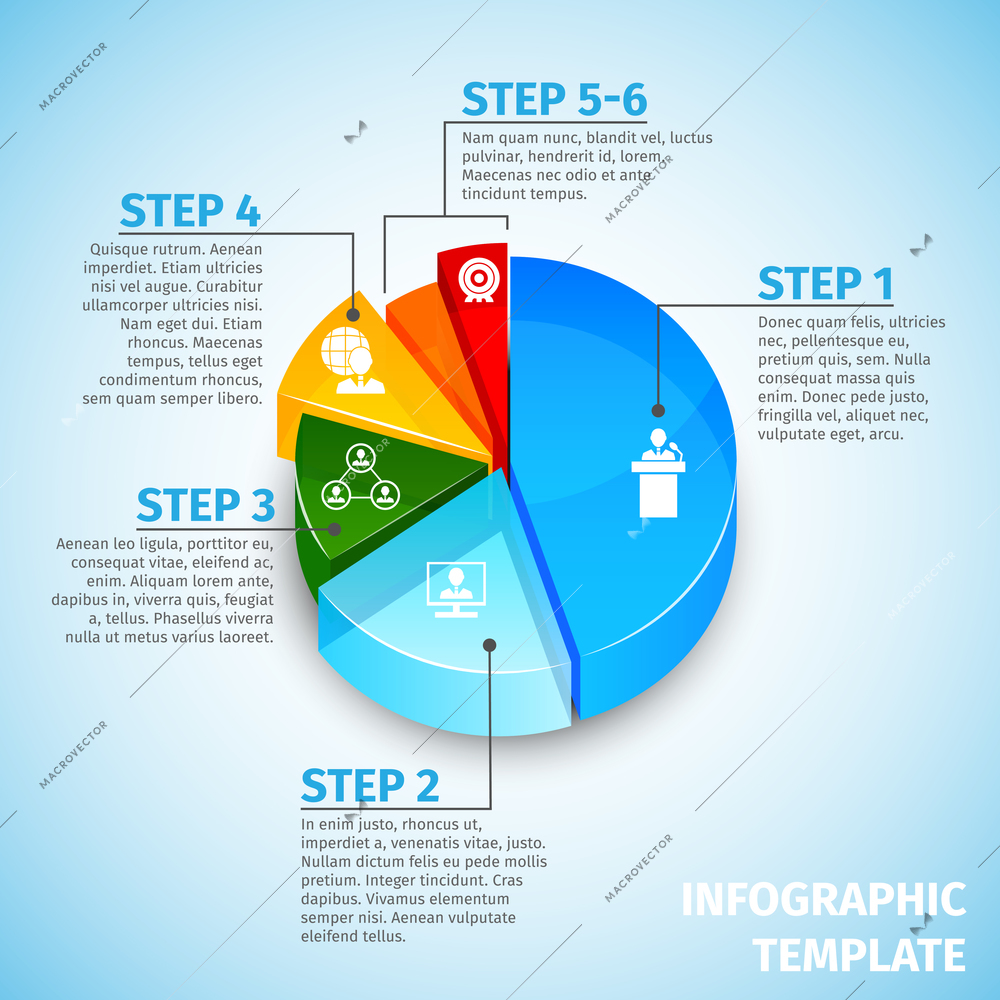 Colored abstract 3d pie chart business meeting infographic template vector illustration