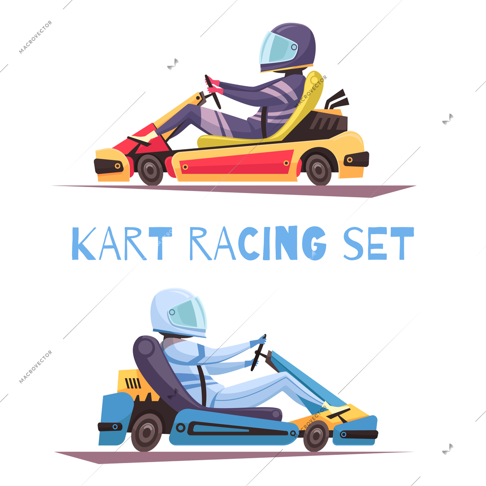 Two kart racing participants cartoon design concept isolated on white background vector illustration