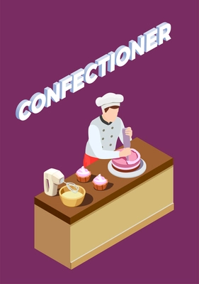 Professional cooking people chef pizzaiolo isometric people composition with human character of candy maker at work vector illustration