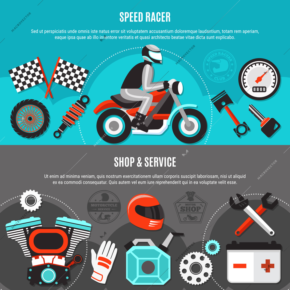 Speed Racer Horizontal Banners Spare Parts Vector Illustration