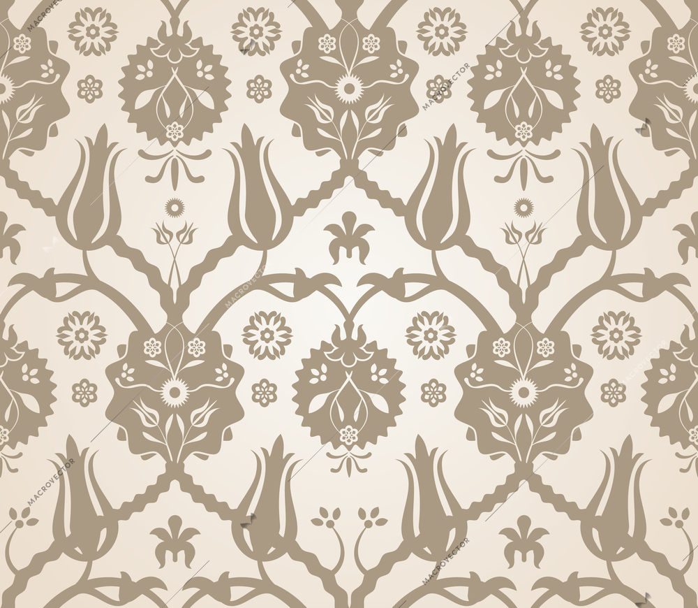 Vector seamless beige reflection floral pattern background