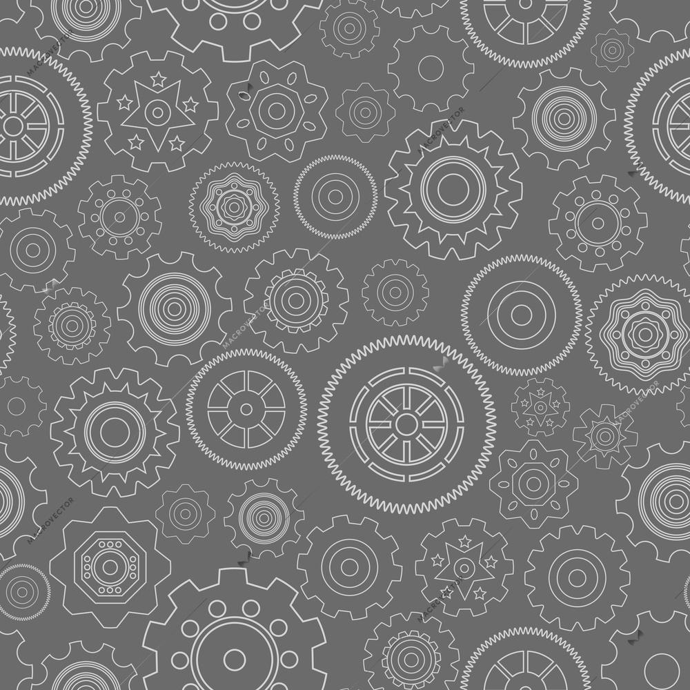 Dark seamless gear wheels pattern background vector illustration