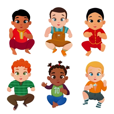 Baby international set with different races and nationalities symbols flat isolated vector illustration