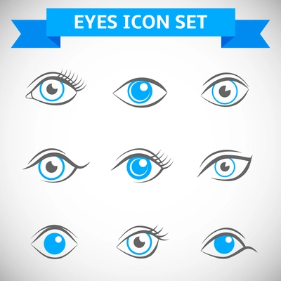 Decorative human look vision optic eyes set isolated vector illustration