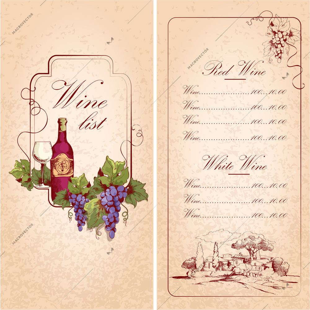 Vintage restaurant wine list card menu template vector illustration