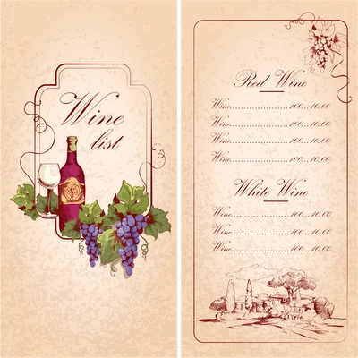 Vintage restaurant wine list card menu template vector illustration