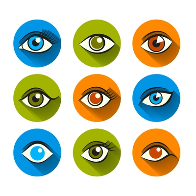 Decorative human look vision optic abstract eyes flat set isolated vector illustration