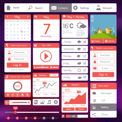 Flat user interface design template with video calendar infographic apps vector illustration