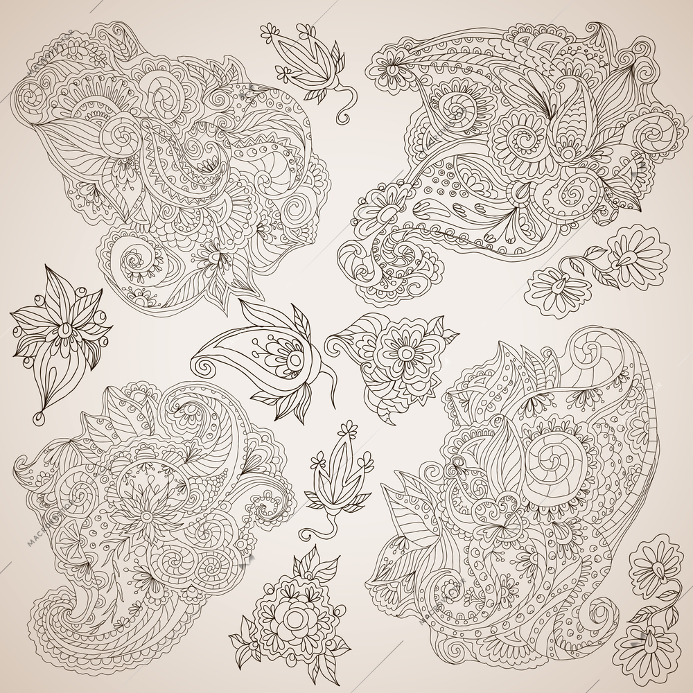 Retro lacework ornamental decorative abstract elements set  isolated vector illustration