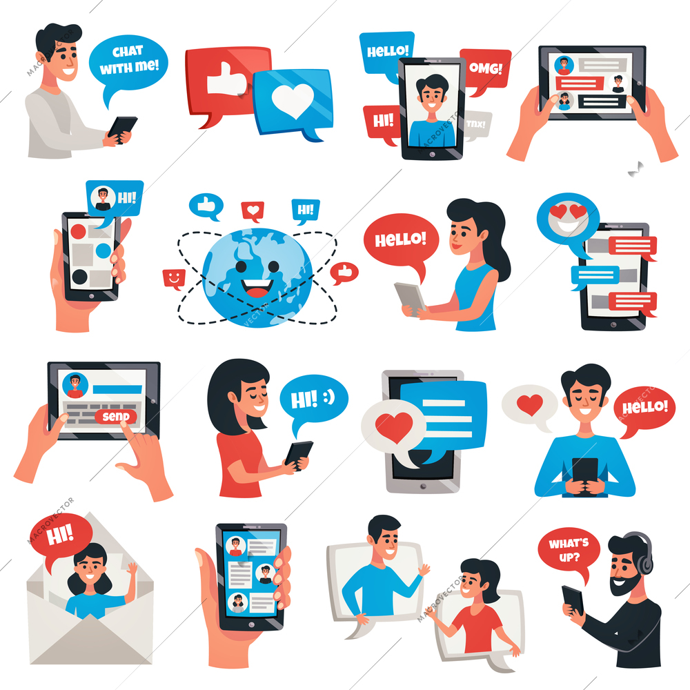 Electronic communication mobile devices for chat messaging talking flat icons collection with smartphone tablet isolated vector illustration