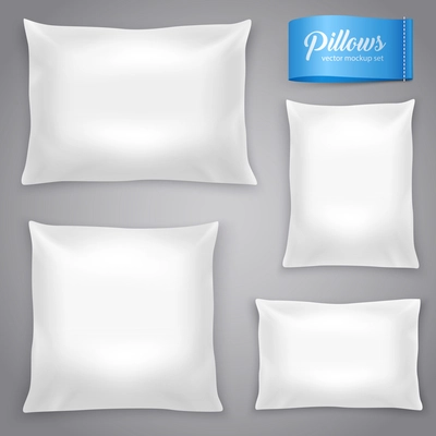 White realistic inner cushions pillows set with filling for soft support rectangular and square models vector illustration