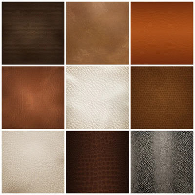 Trendy leather textures samples for furniture upholstery  and interior decorations 9 realistic icons collection isolated vector illustration