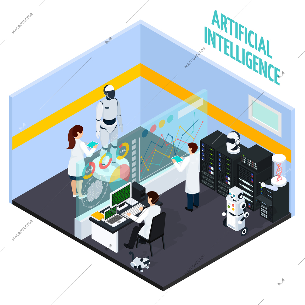 Artificial intelligence concept with repair and technology symbols isometric vector illustration