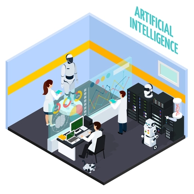 Artificial intelligence concept with repair and technology symbols isometric vector illustration