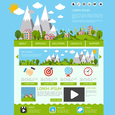Eco green energy nature web site design template video gallery forum buttons vector illustration
