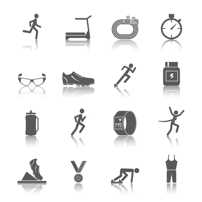 Running race sport activity black silhouette icons set isolated vector illustration