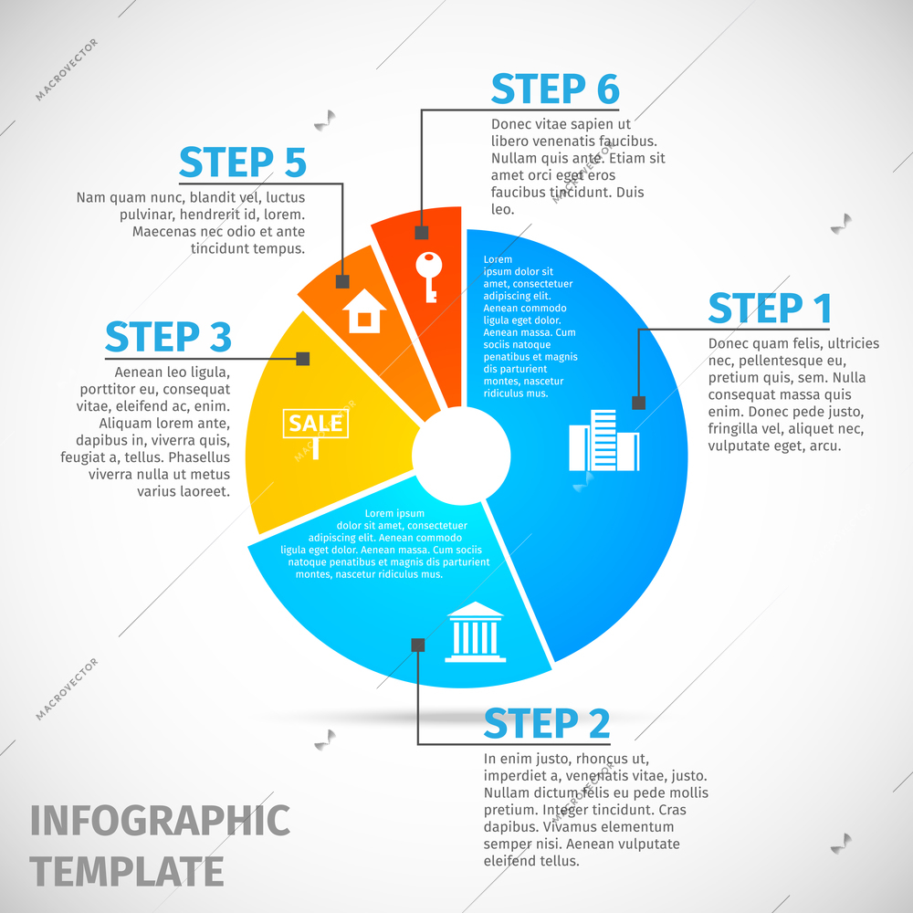 Colored abstract flat pie chart real estate infographic template vector illustration