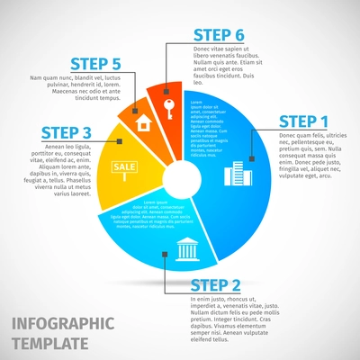 Colored abstract flat pie chart real estate infographic template vector illustration