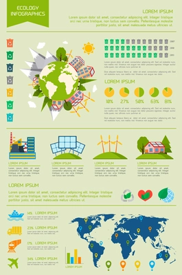 Ecology eco friendly energy world infographic set with graphs and charts vector illustration