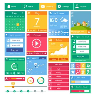 Flat user interface design template internet and applications layout elements vector illustration