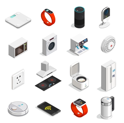 Internet of things set of isometric icons with wireless connect, mobile device, household appliances isolated vector illustration