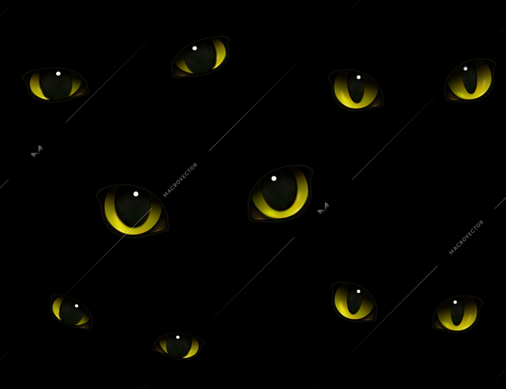 Monster animals cats eyes glowing in darkness realistic decorative expressive composition black background vector illustration