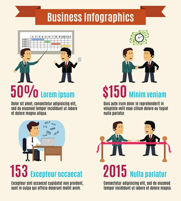 Business life infographics with working meeting people vector illustration