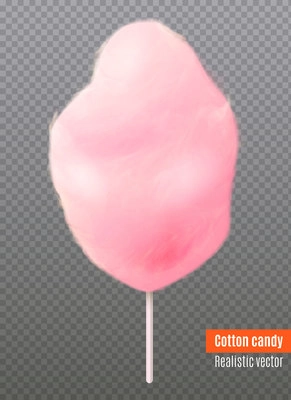 Realistic pink cotton candy on white plastic stick isolated on transparent background 3d vector illustration