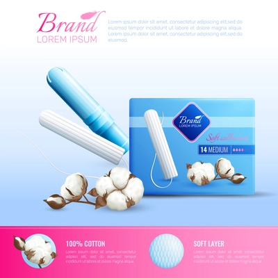 Feminine hygiene realistic poster with tampons brand symbols vector illustration