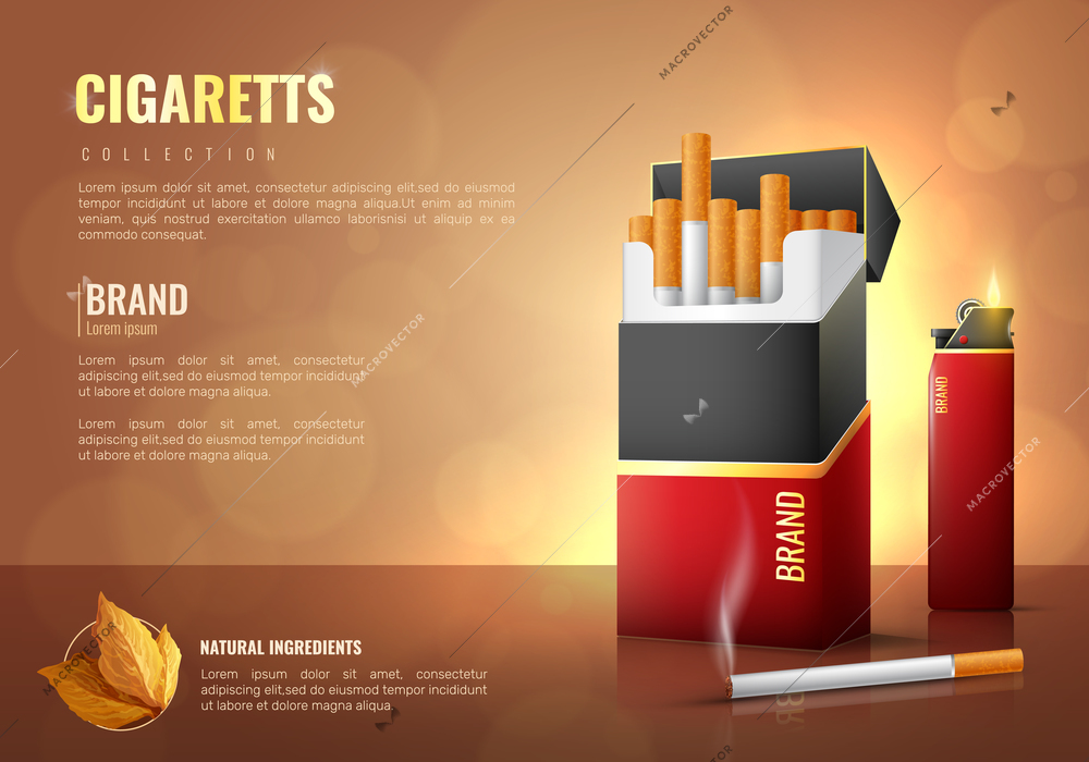 Tobacco products realistic poster with cigarettes brand symbols vector illustration