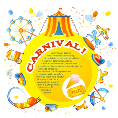 Amusement entertainment carnival theme park design invitation flyer vector illustration