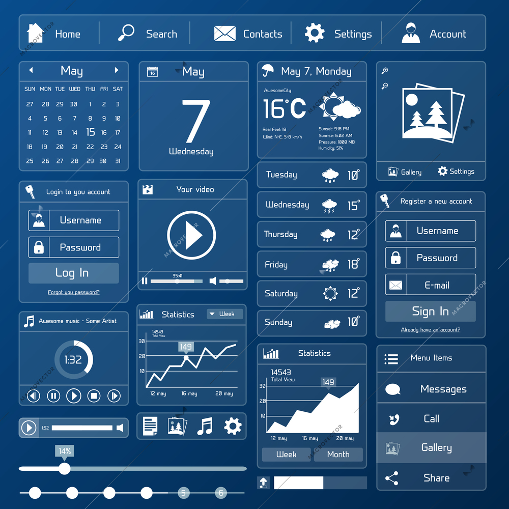 Flat user interface design template page menu and layout vector illustration