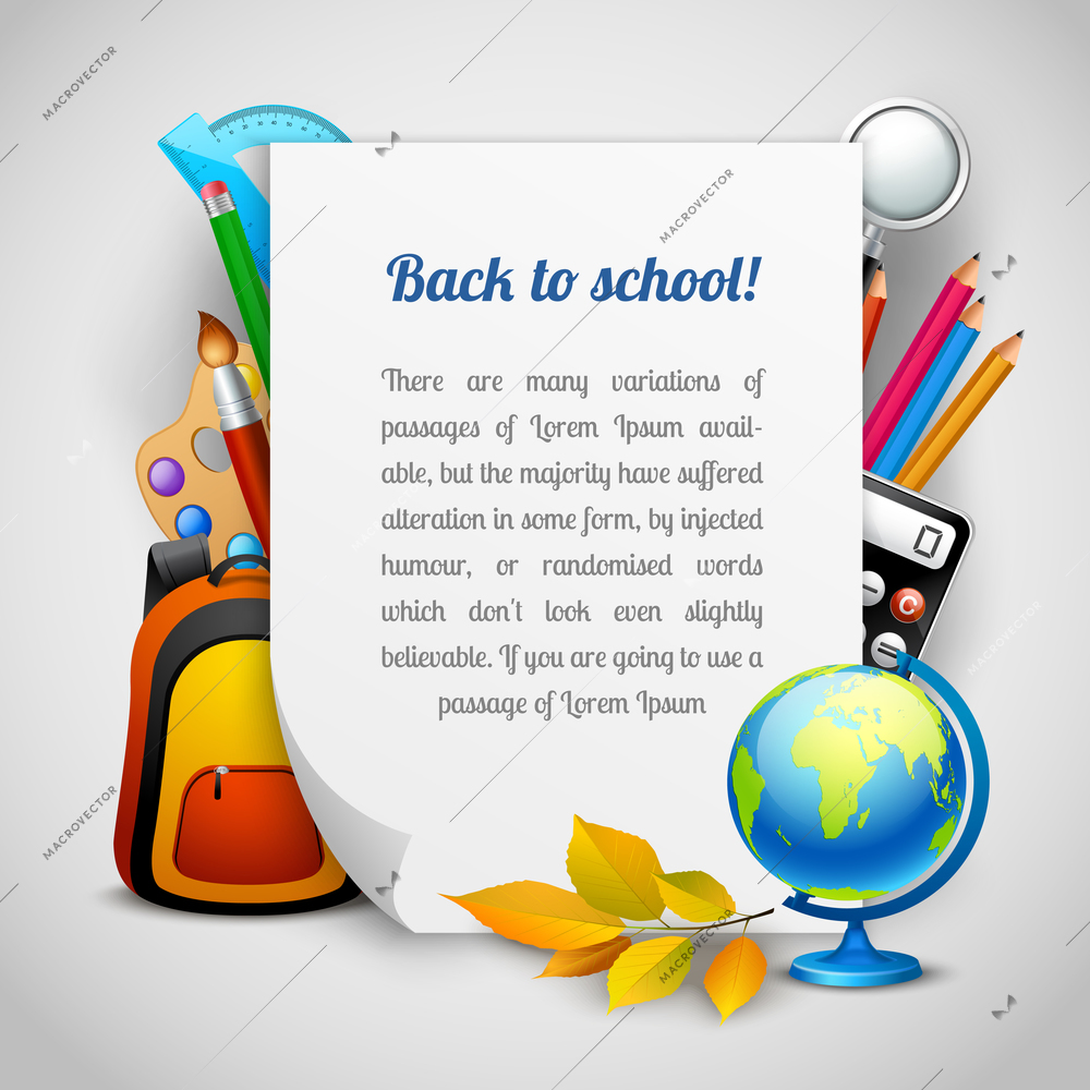 Back to school background with education elements and paper sheet vector illustration